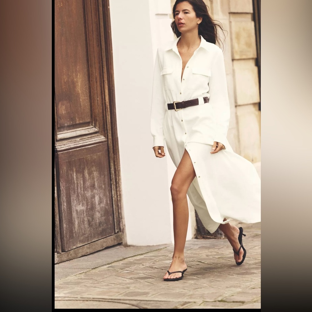 Zara Belted Crepe Midi Dress Elegant Minimalist Design